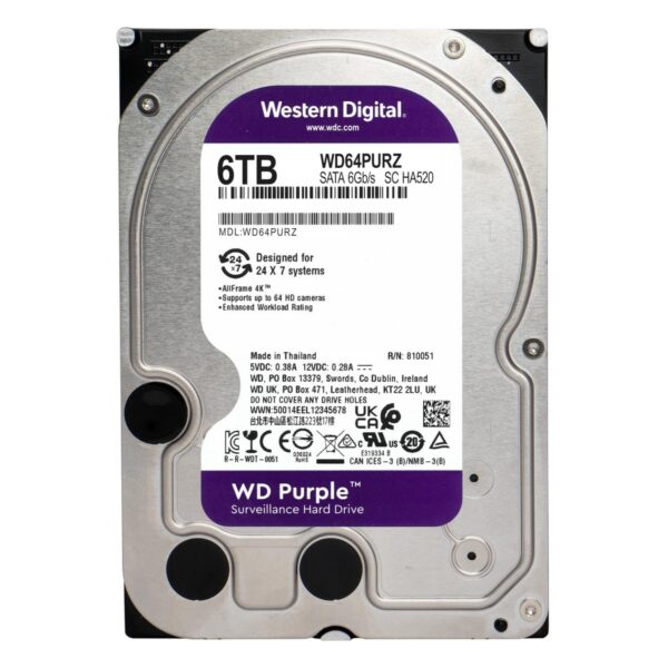 Western Digital Purple 6TB kõvaketas videovalvesüsteemidele